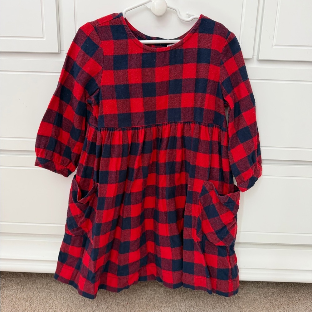 Hanna Andersson buffalo check long sleeve flannel dress size 5